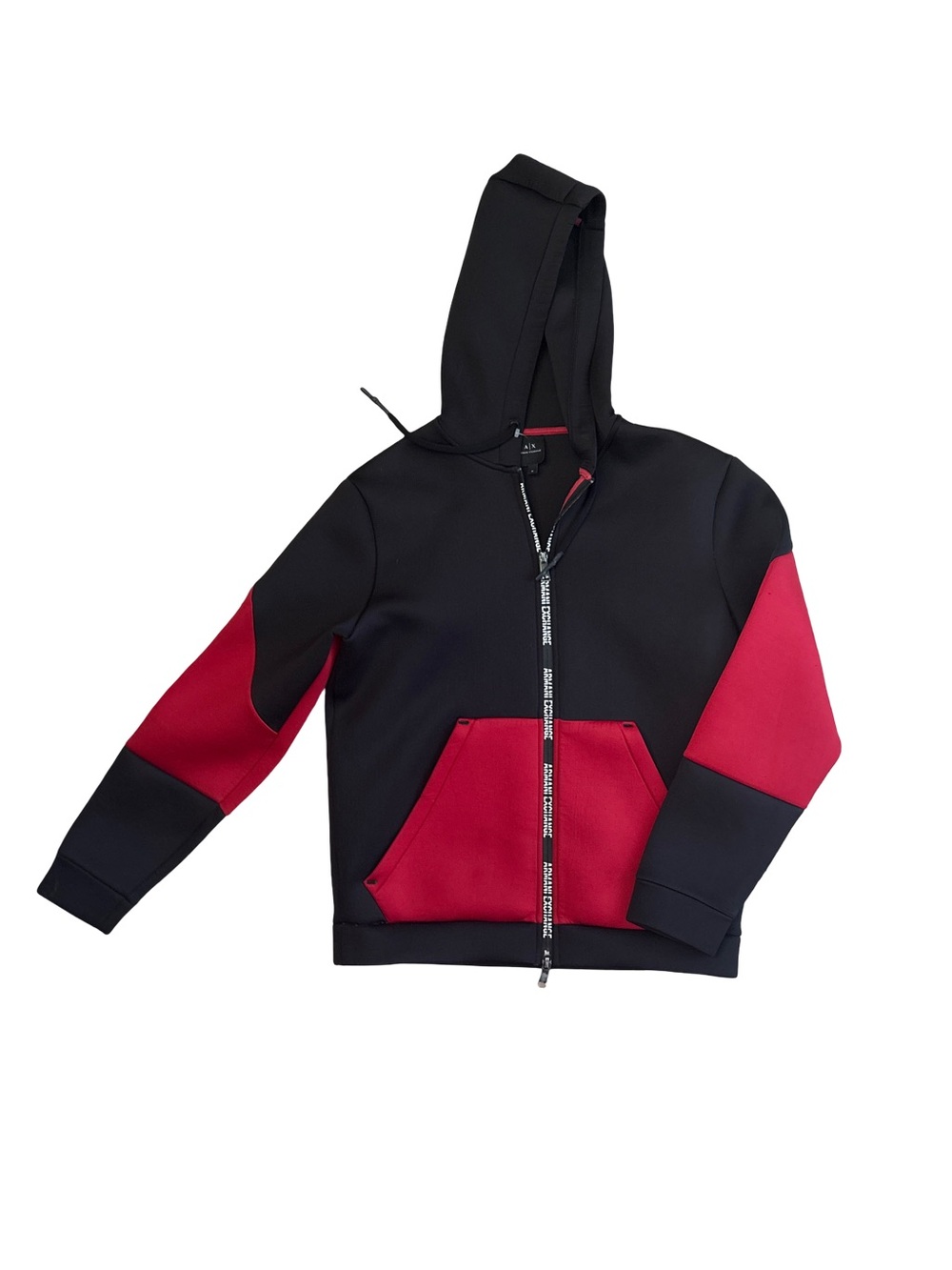 Armani Exchange Black & Red Hooded Zip Sweatshirt Jacket